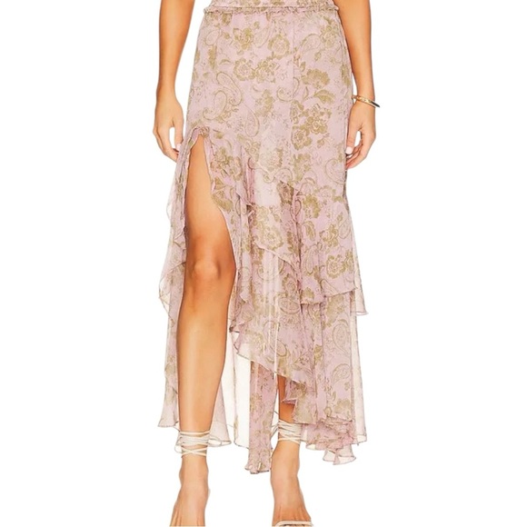 Misa Los Angeles Seva Rose Paisley Asymmetrical Skirt and Halter Top - Picture 2 of 7